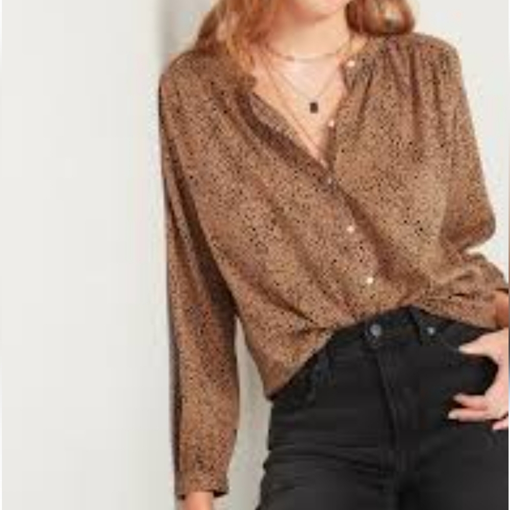 Old Navy Leopard Print Collarless Button Down Blouse Size M Tall